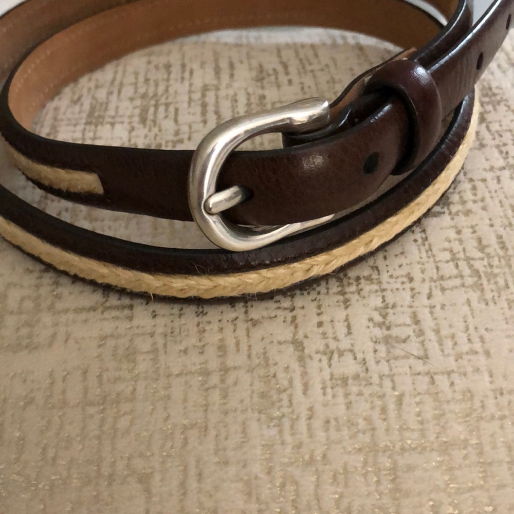 Brown Leather Belt Woman’s M Natural Woven Accent PERFECT